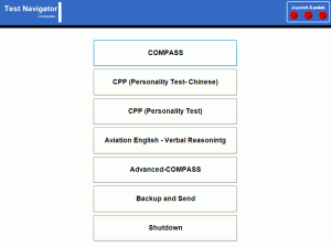 COMPASS Pilot Selection and test opening screen