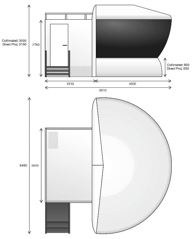 diagram with dimensions of the Airbus A320 Fixed Base Flight Simulator by MPS